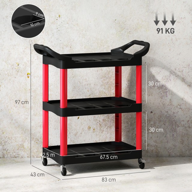 HOMCOM Καρότσι Εργαλείων 83x43x97 εκ, Κόκκινο B20-114V00RD