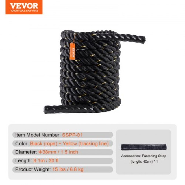 Σχοινί Μάχης VEVOR 1.5 30Ft για Γυμναστική και Προπόνηση Δύναμης  ZS30FT15INBD10EBHV0
