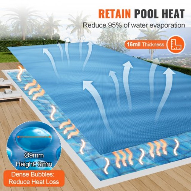 Κάλυμμα Πισίνας VEVOR 28x14 ft, Ηλιακή Κουβέρτα 16 mil Μπλε  TYNJRYCMJX288GWVPV0