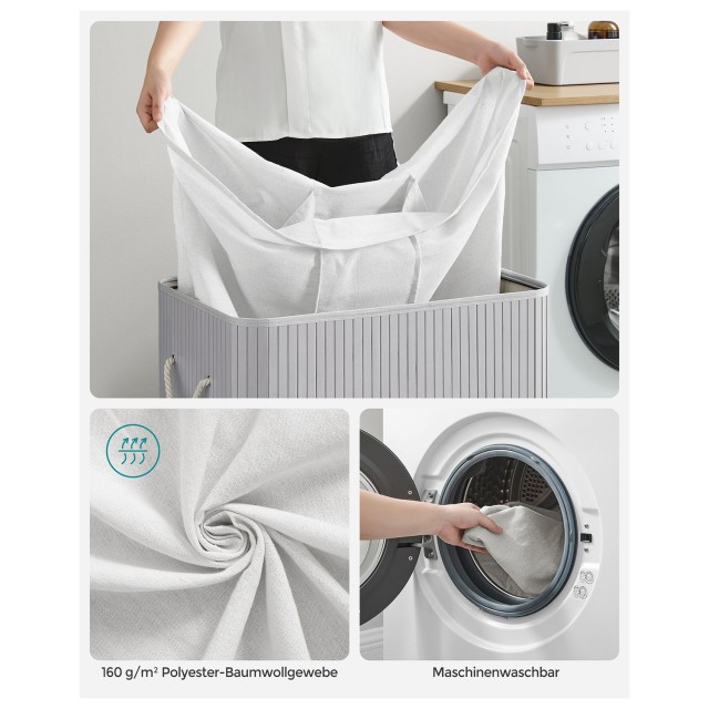 SONGMICS Καλάθι Απλύτων 3 Διαμερισμάτων , Γκρι, 150L,LCB091G01 