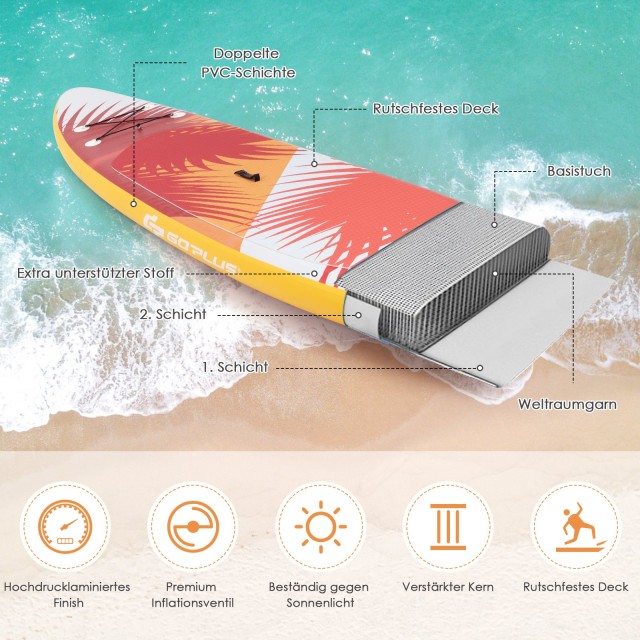 Costway  Φουσκωτή Σανίδα SUP για Ποικίλες Δραστηριότητες Νερού με Ρυθμιζόμενο Κουπί και Αξεσουάρ SP37553-L