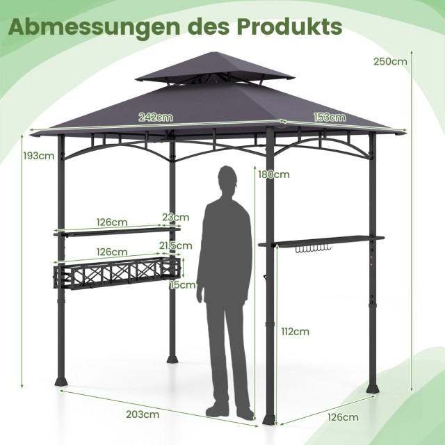 Costway Περίπτερο Ψησταριάς με Διπλή Στέγη & Πλευρικά Ράφια & Μεταλ...
