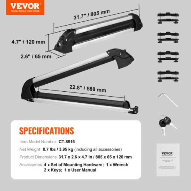 VEVOR Σχάρα Σκι & Snowboard 31.7 με Κλείδωμα για Αυτοκίνητο  HXBCDJQBK640WO7E0V0