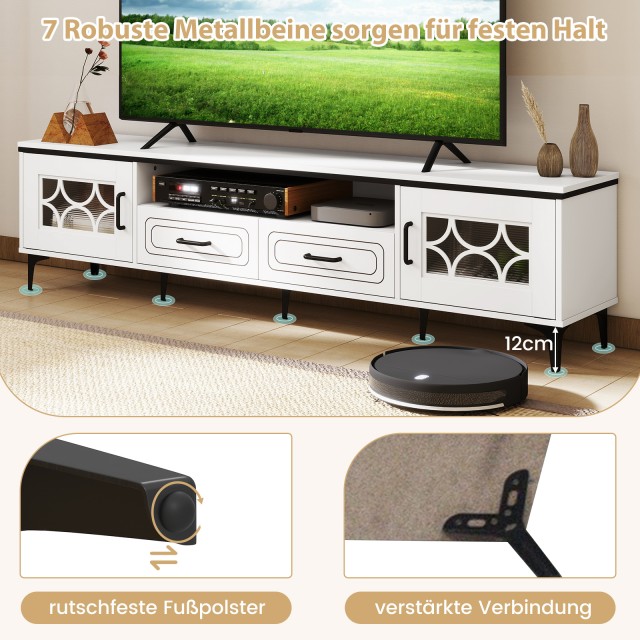 Costway Λευκός Μπαμπού Tv-Σκελετός με 2 Συρτάρια & 2 Πόρτες για Τηλ...