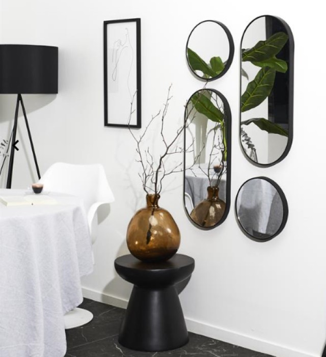 Καθρέφτης Τοίχου Round and Oval Versa Σετ 4 τεμαχίων Μαύρο HD0401 Home Deco Factory