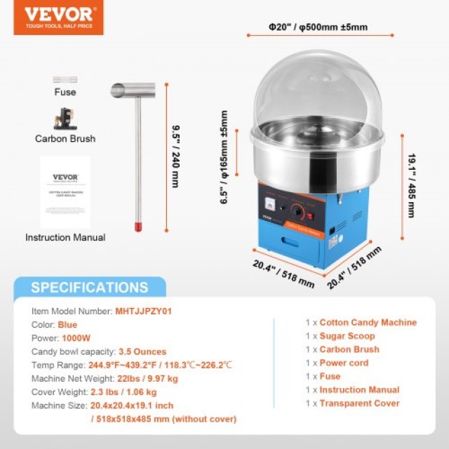 Μηχανή Μαλλιού της Γριάς VEVOR, 1000W, Μπλε  TSMHTJLSHGZMER9XVV2