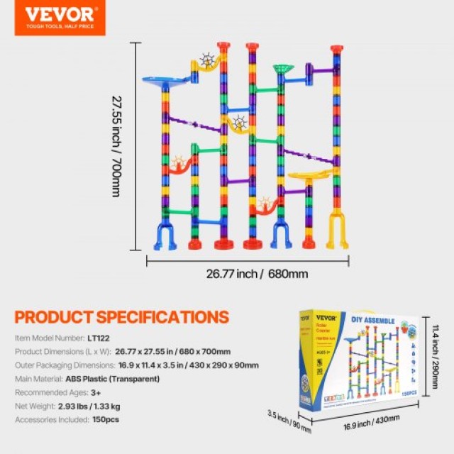 VEVOR  Σετ Μαρμάρων 150 Τεμ Εκπαιδευτικό STEM Παιχνίδι για Παιδιά  DZYXTZBTMCSS631AOV0