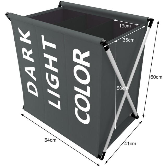 BAKAJI Πτυσσόμενο Καλάθι Απλύτων 3 Θέσεων Μεταλλικό & Υφασμάτινο, 6...