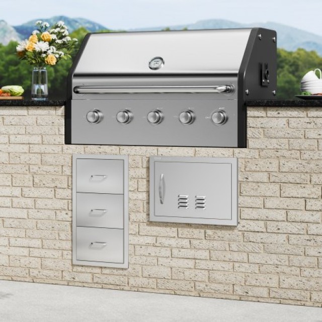 Πόρτα BBQ VEVOR 508x356 mm, Ανοξείδωτη, με Χερούλι & Αεραγωγούς  DM...