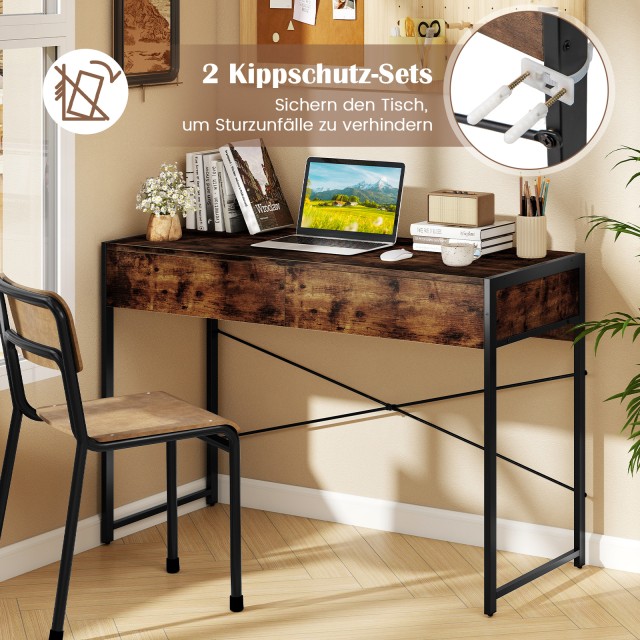 Costway Γραφείο με 2 Συρτάρια, Ρουστίκ Καφέ CB10932CF