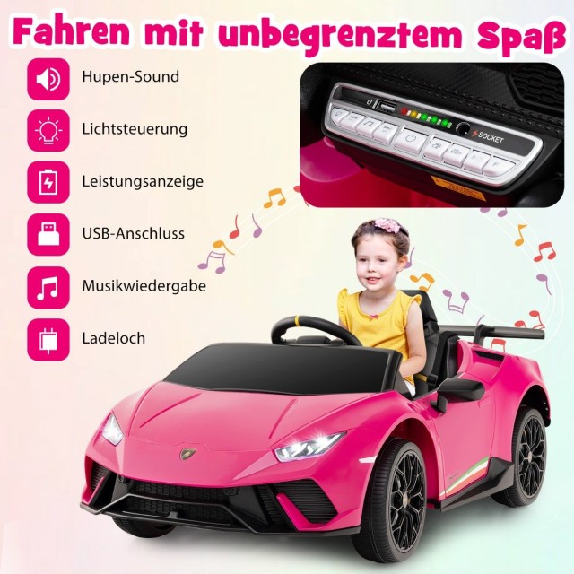 Costway  Παιδικό Ηλεκτρικό Αυτοκίνητο Lamborghini 12V με Τηλεχειριστήριο και LED Φώτα TQ10293DE-PI