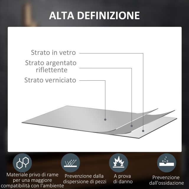 Kleankin Καθρέφτης Μπάνιου με Ρυθμιζόμενα Φώτα LED, Διακόπτες Αφής και Λειτουργία Κατά της Ομίχλης, 70x50 εκ. 834-599V00CR