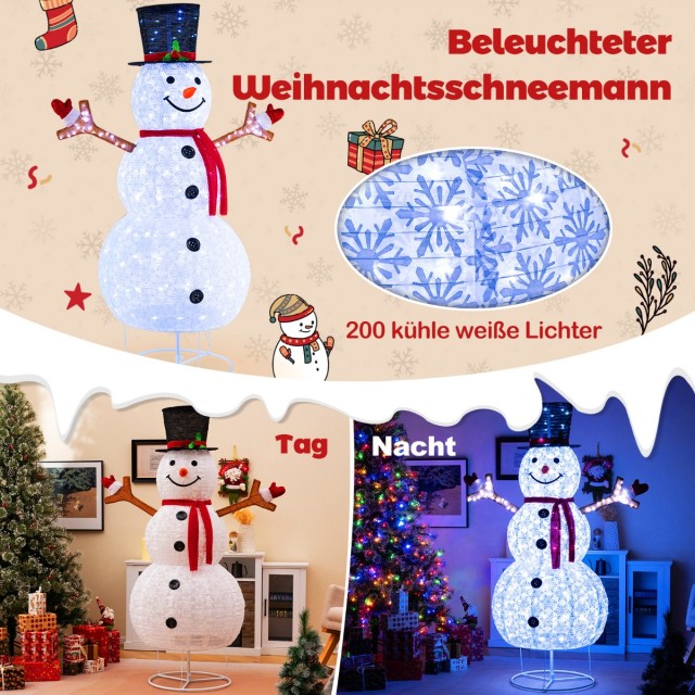 Costway Φωτιζόμενος Χιονάνθρωπος με Καπέλο και Κασκόλ (184 εκ.) CM2...