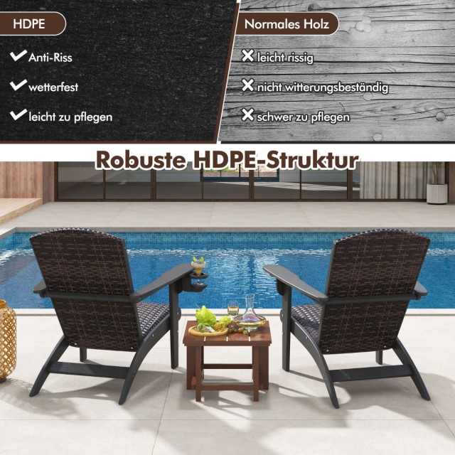 Costway Καρέκλα Adirondack με Ποτηροθήκη 92 x 76 x 100 εκ.από HDPE & Ρατάν Μαύρη NP11918BK