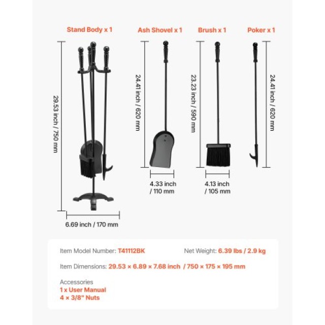 VEVOR Σετ Εργαλείων Τζακιού VEVOR, Μαύρο, 4 PCS, Διάσταση: 29.53 x ... VEVOR Σετ Εργαλείων Τζακιού VEVOR, Μαύρο, 4 PCS, Διάσταση: 29.53 x ...