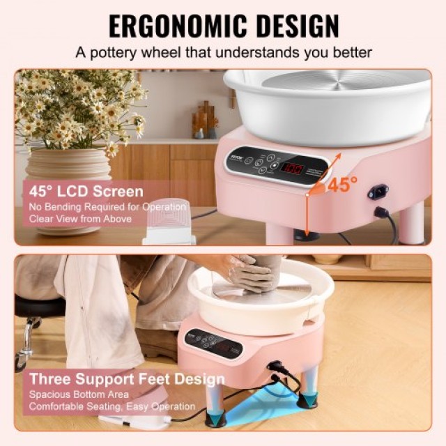 Κεραμικός Τροχός VEVOR 10 με Πεντάλ & Οθόνη Αφής 350W Ροζ  ZQLPJSJS10YCC3VHLV2