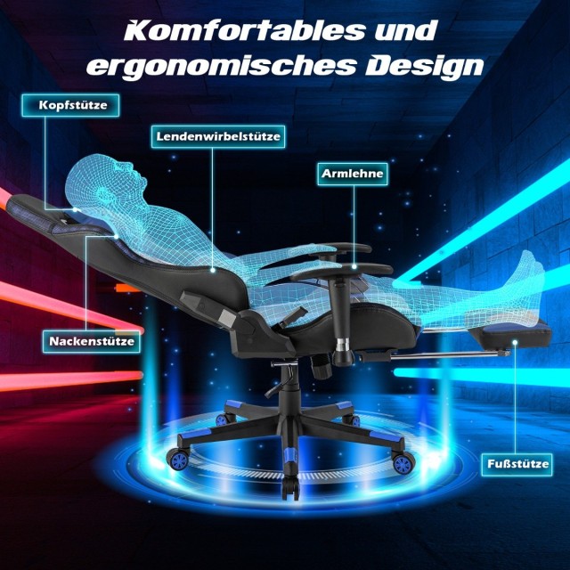 Costway  LED Φωτιζόμενη Καρέκλα Gaming με Ρυθμιζόμενα Χαρακτηριστικά και Άνετη Σχεδίαση CB10483BL