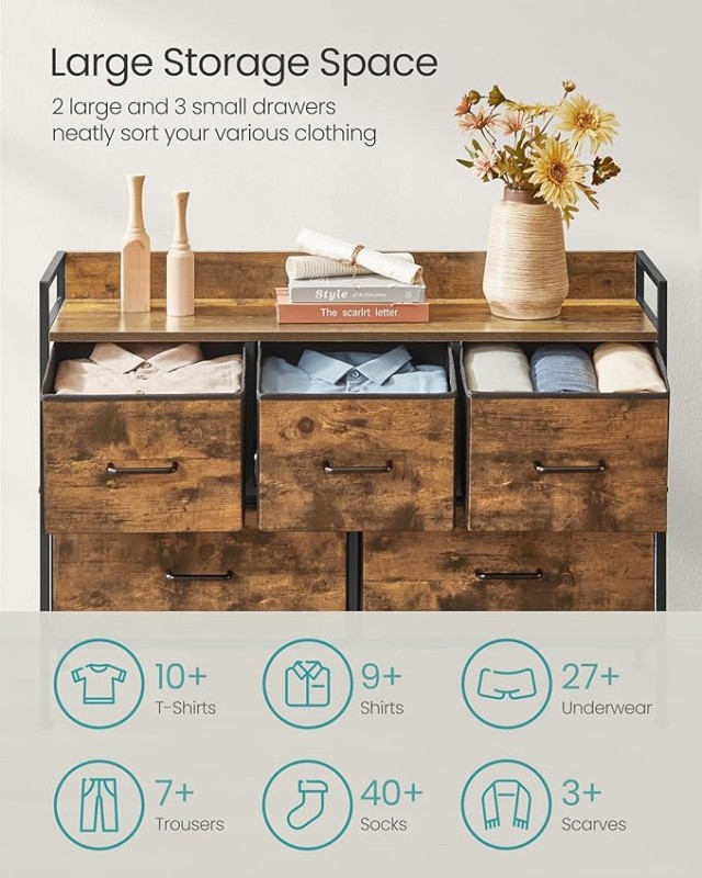 SONGMICS Συρταριέρα 98.2x29x70cm με 3 Μικρά και 2 Μεγάλα Συρτάρια γ...