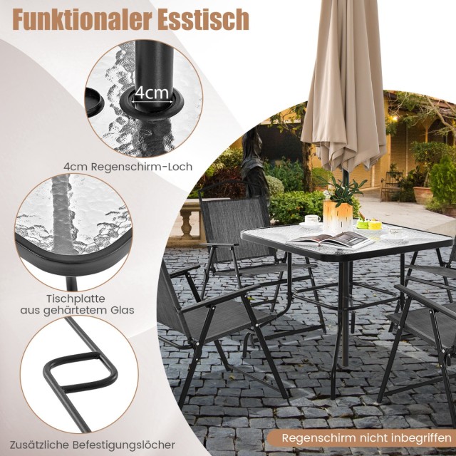 Costway Σετ Πτυσσόμενων Επίπλων Βεράντας 5 Τεμαχίων με Μεταλλικό Σκ...