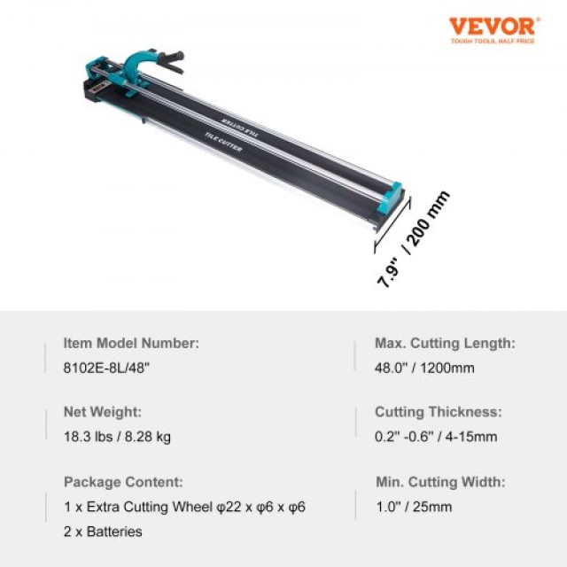 Κόφτης Πλακιδίων VEVOR 1200mm με Τροχό Καρβιδίου & Υπέρυθρη Στόχευση  KCZQGJMSDIY1207LOV0