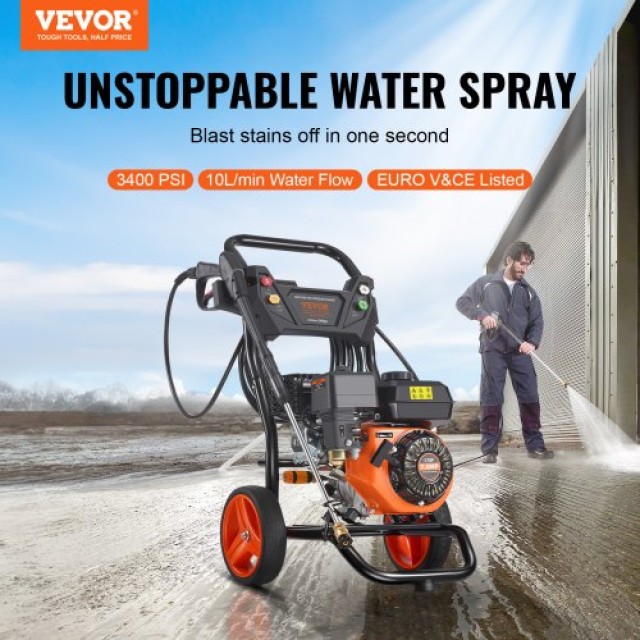 VEVOR  Πλυστικό Μηχάνημα Βενζίνης 3400 PSI 2.6 GPM με 5 Ακροφύσια για Αυτοκίνητα Κάθετο RYGYQXJLBLS12CK4AV0