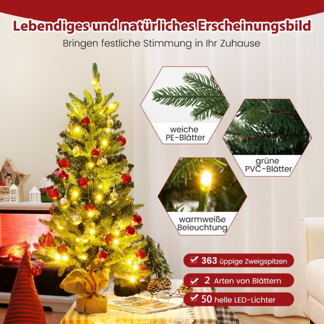 Costway Τεχνητό Χριστουγεννιάτικο Δέντρο 90cm με 50 LED & Χρονοδιακ...