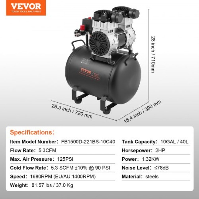 Φορητός Αεροσυμπιεστής VEVOR 10L 90 PSI  WYWSKYJ40L14358ANV2