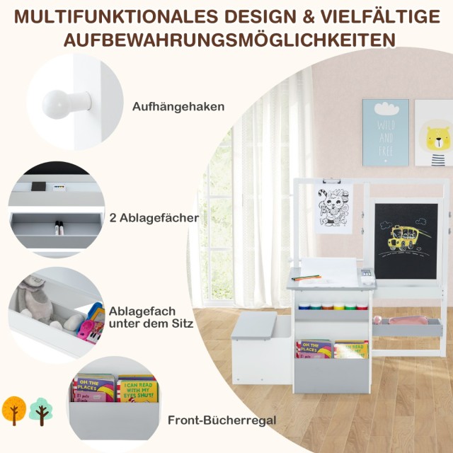 Costway Σετ Παιδικός Πίνακας Ζωγραφικής 6 σε 1 από Ξύλο με Διπλής Ό...