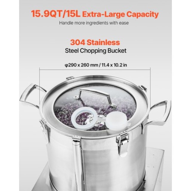 VEVOR  15L Ανοξείδωτος Επεξεργαστής Τροφίμων & Κόφτης Λαχανικών  SY...