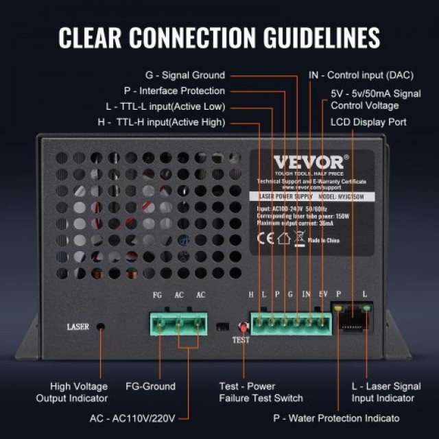 VEVOR  Τροφοδοτικό CO2 Laser για Λέιζερ 150W Χαράκτες και Κοπτικά EYHTJGGDY150TQSIKV7