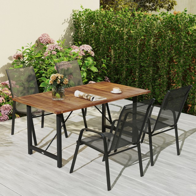 Outsunny Τραπέζι Κήπου 160x90 εκ από Ξύλο Ακακίας και Ατσάλι με Επιφάνεια από Σανίδες, Τικ 84G-514V00TK