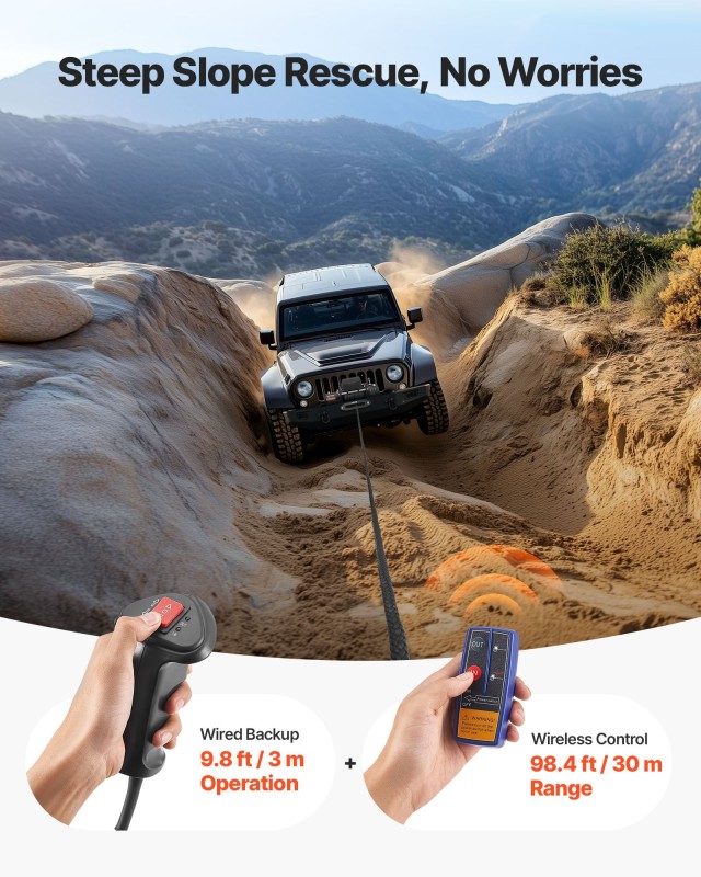 VEVOR Ηλεκτρικός Γερανός 12V για 6100 kg, με Συνθετικό Σχοινί και Α...