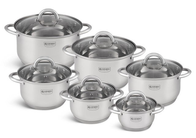 Edenberg Σετ κατσαρολών ανοξείδωτου χάλυβα 12 τμχ με γυάλινα καπάκι... Edenberg Σετ κατσαρολών ανοξείδωτου χάλυβα 12 τμχ με γυάλινα καπάκι...