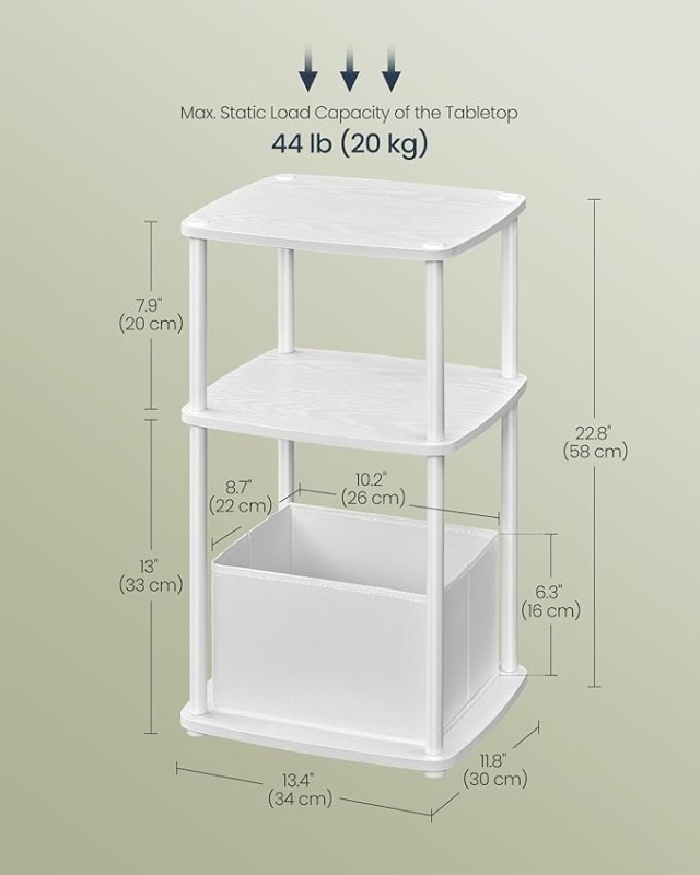 SONGMICS Λευκό Μοντέρνο Κομοδίνο 34x30x58cm με 3 Ράφια και Υφασμάτι...