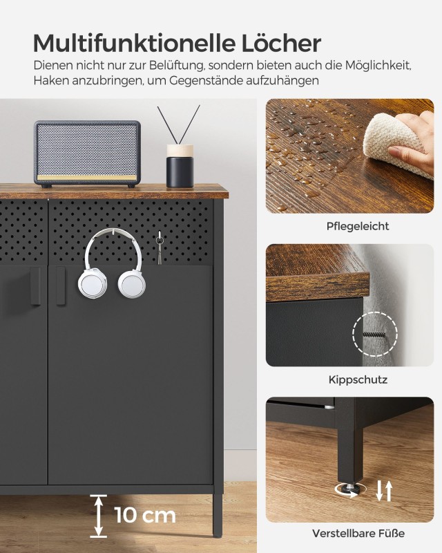 SONGMICS Ντουλάπι Αποθήκευσης 80x40x76cm με Ρουστίκ Καφέ Ξύλινη Επι...