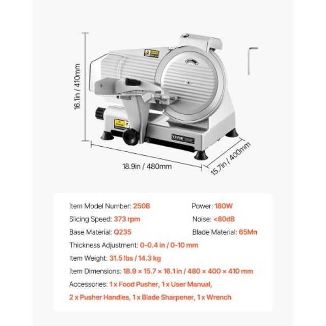 VEVOR Ηλεκτρικός Κόφτης Κρεάτων 180W 10 ιντσών για Αλλαντικά, Ψωμί και Τυρί DRQPJ180WBZDKGXJSV2