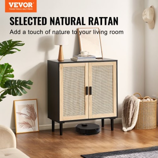 VEVOR  Μαύρο Ντουλάπι Rattan με 2 Μαγνητικές Πόρτες και Ρυθμιζόμενα Ράφια TBZSJLM315INFA6OBV0