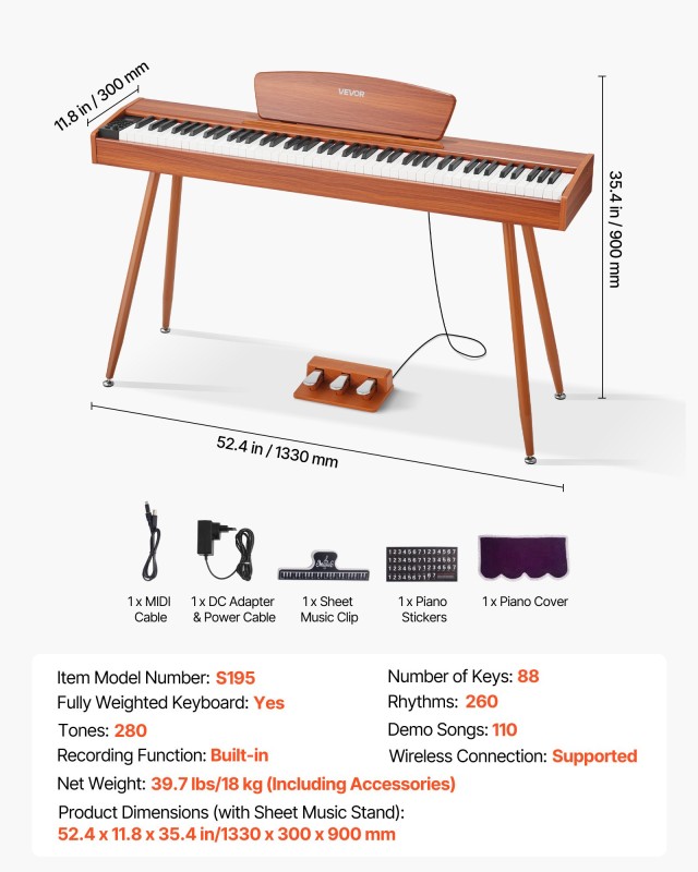 VEVOR 88 Πλήκτρων Πλήρως Ζυγισμένο Ψηφιακό Πιάνο με Διαστάσεις Η349... VEVOR 88 Πλήκτρων Πλήρως Ζυγισμένο Ψηφιακό Πιάνο με Διαστάσεις Η349...