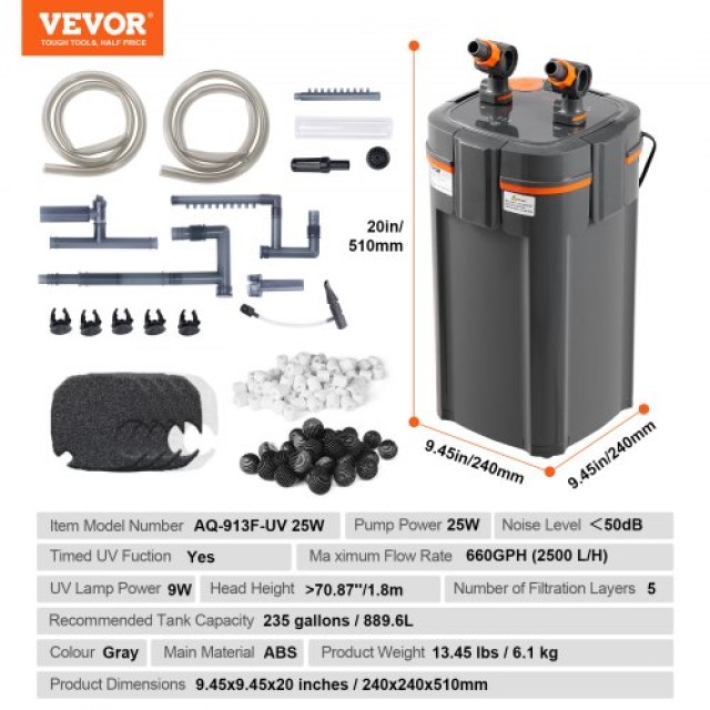 VEVOR  Φίλτρο Ενυδρείου 235 Γαλόνια με UV 25w Quiet  SZXGLQ2600LHY04W9V2