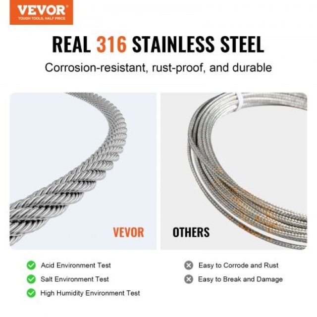 VEVOR  Καλώδιο Ανοξείδωτο T316 1/8 7x7 1000 ft για Κάγκελα BXGGSSBXG3163WG03V0