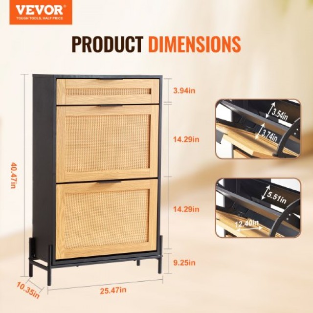 VEVOR  Ντουλάπι Παπουτσιών Rattan με 2 Πτυσσόμενα & 1 Συρόμενο Συρτ...