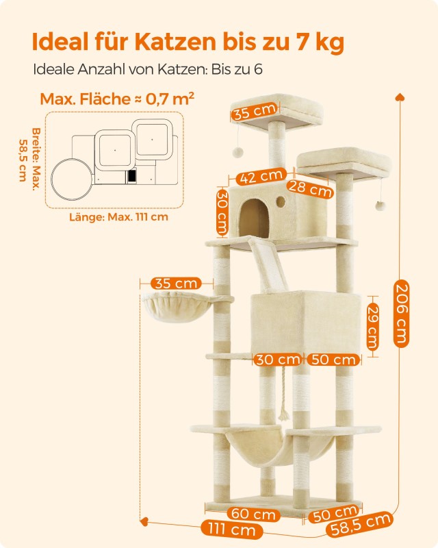 Δέντρο Γάτας /Ονυχοδρόμιο XXL 60 x 50 x 206 εκ. XXL Μπεζ PCT190M01 Feandrea
