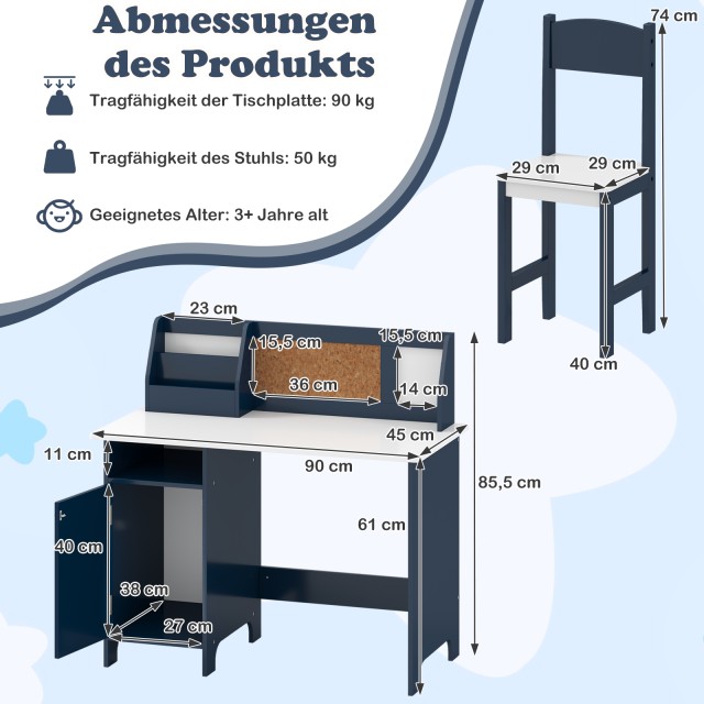 Costway Παιδικό Γραφείο με Καρέκλα 90x45x85,5 εκ. HY10278BL