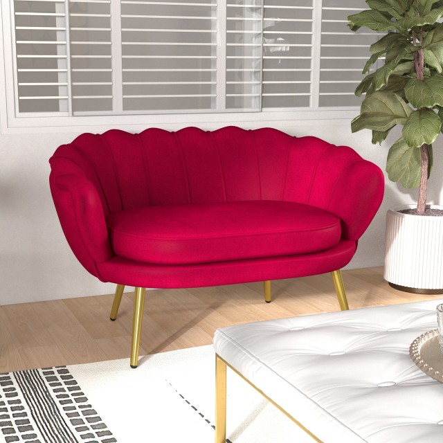 HOMCOM  Διθέσιος καναπές σε στυλ Industrial Chic από ύφασμα με εφέ βελούδου και μέταλλο, 130x77x77 εκ., Σκούρο Κόκκινο  833-957V00WR