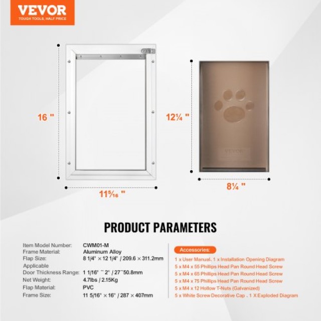 VEVOR  Πόρτα Κατοικιδίων με Κλείδωμα & Μαγνητικό Σύστημα Αλουμινίου M  MSCWMMMLHJ1POPE56V0
