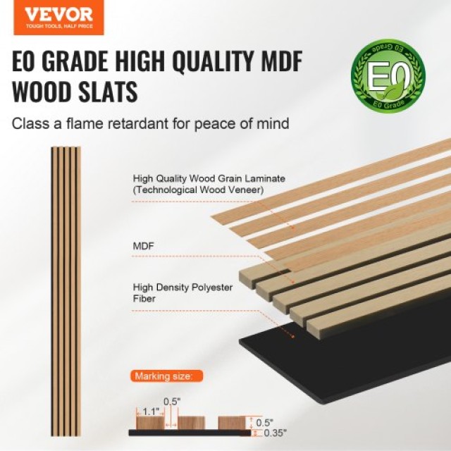 VEVOR  Ξύλινα Ακουστικά Πάνελ 20x240cm για Μοντέρνα Διακόσμηση Τοίχου Ανοιχτό Δρυς FHXWBTQBQXMLJP625V0