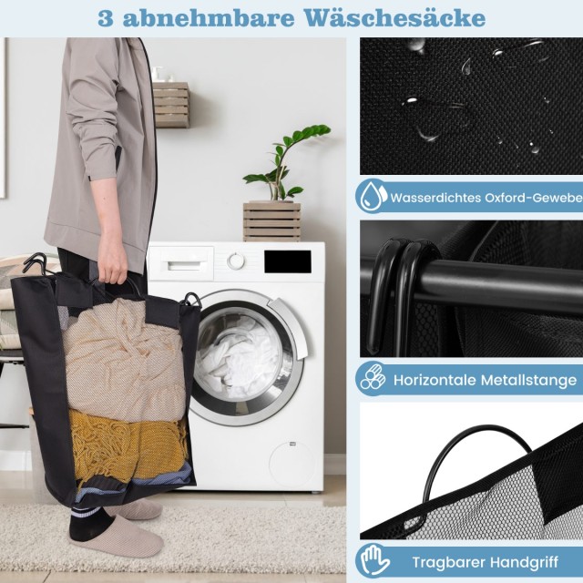 Costway Καλάθι Ρούχων με Σιδερώστρα & 3 Θήκες & Καπάκι & Ρόδες Οργα...