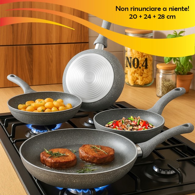 BAKAJI Σετ 3 Τηγάνια Primolla 20-24-28cm από Αλουμίνιο Εφέ Πέτρας γ... BAKAJI Σετ 3 Τηγάνια Primolla 20-24-28cm από Αλουμίνιο Εφέ Πέτρας γ...
