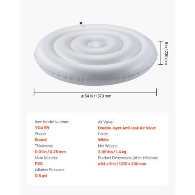 VEVOR Κάλυμμα Φουσκωτής Υδρομασάζ 137cm Στρογγυλό Αδιάβροχο Λευκό C...