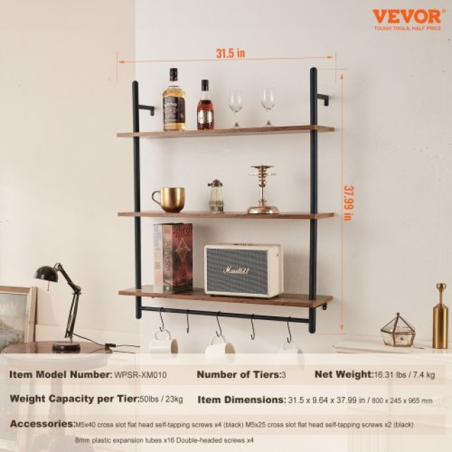 VEVOR  Ράφι Βιομηχανικού Στυλ 3 Επιπέδων 32x9.84in Τοίχου για Κουζίνα Υπνοδωμάτιο JSGZWJYGHMBHKQBT1V0
